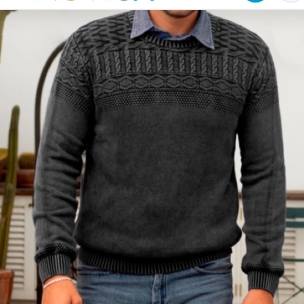Novica Blue Overdyed Cable-Knit Nordic India "Lived-in Comfort" Pullover Sweater